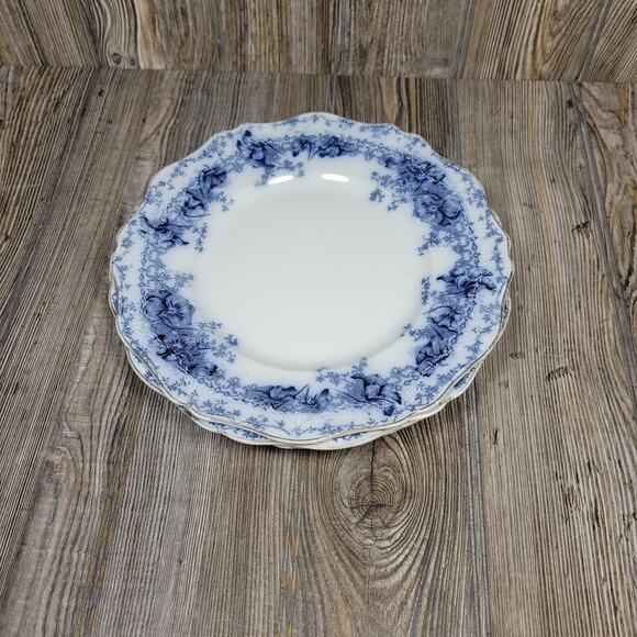 4 Antique John Maddock and Sons Beatrice Flow Blue Dinner Plate and Sons 9 3/4" - Picture 2 of 6